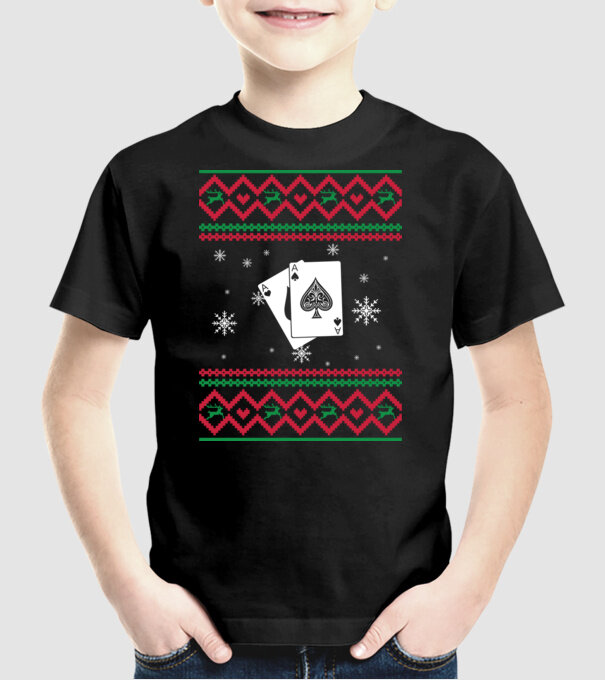 Model tricotat de Crăciun - poker model negru pe tricou