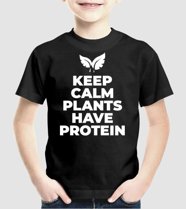 keep calm plant protein model negru pe tricou