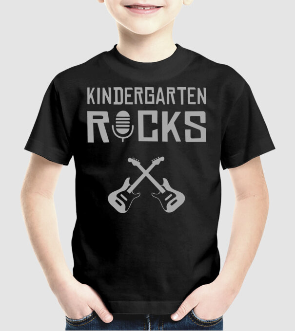 Kindergarten rocks model negru pe tricou