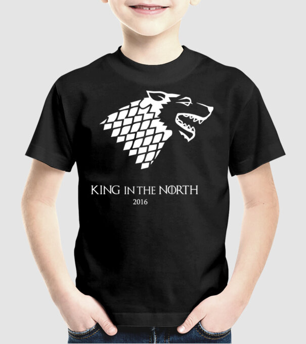 King in The North Wolf model negru pe tricou