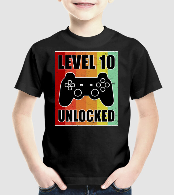 level 10 unlocked retro gamer model negru pe tricou