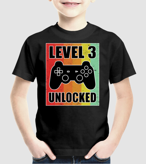 level 3 unlocked retro gamer model negru pe tricou
