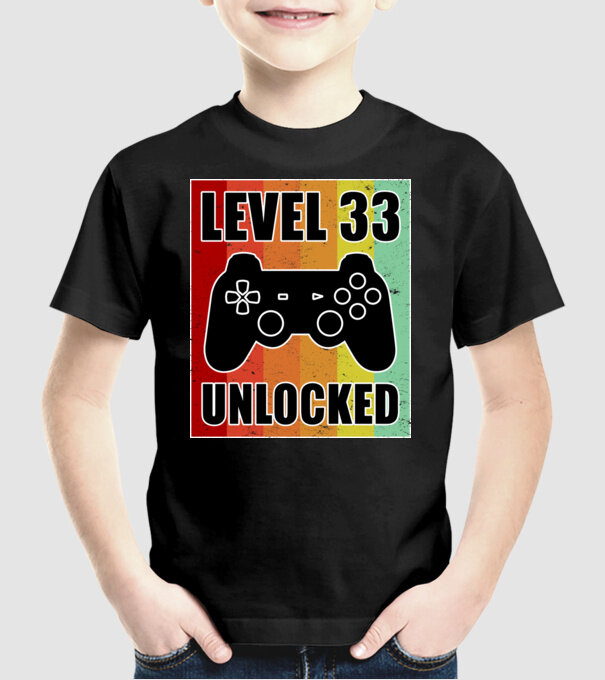 level 33 unlocked retro gamer model negru pe tricou