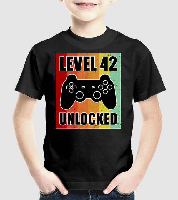 level 42 unlocked retro gamer model negru pe tricou