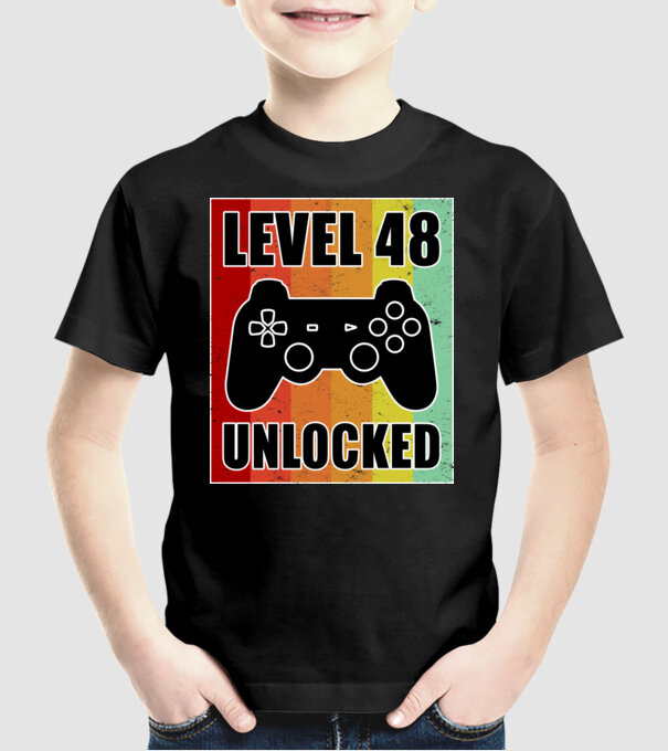 level 48 unlocked retro gamer model negru pe tricou