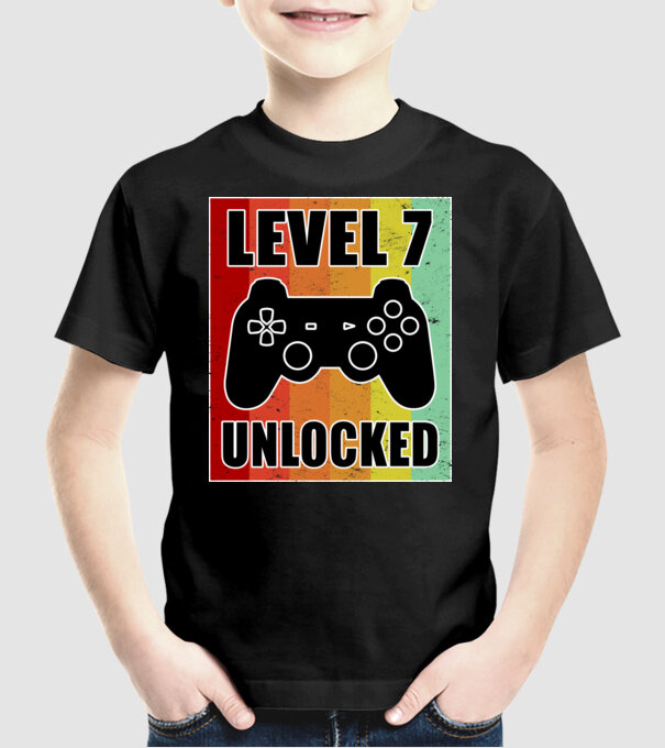 level 7 unlocked retro gamer model negru pe tricou