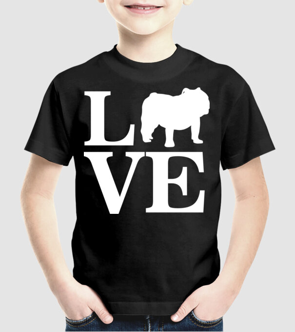 LOVE BULDOG ENGLEZESC model negru pe tricou