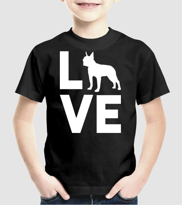 LOVE Boston Terrier model negru pe tricou