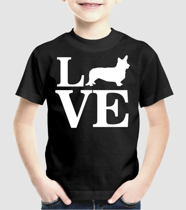 LOVE CORGIE model negru pe tricou