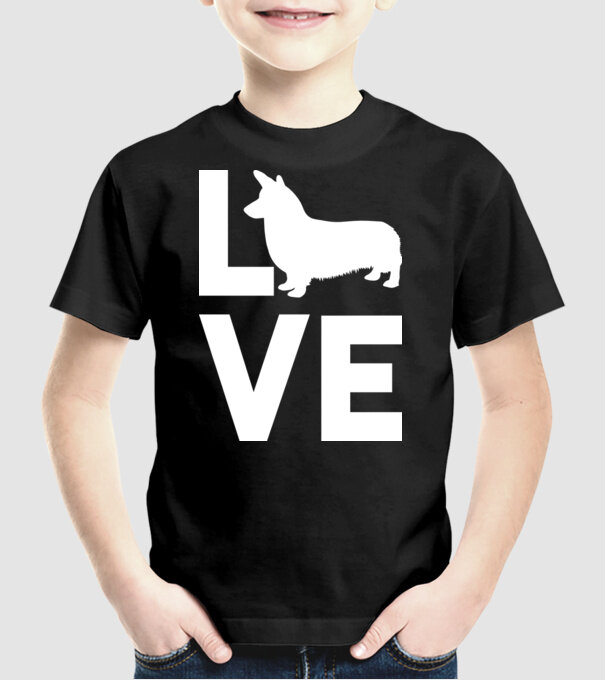 LOVE Corgie model negru pe tricou