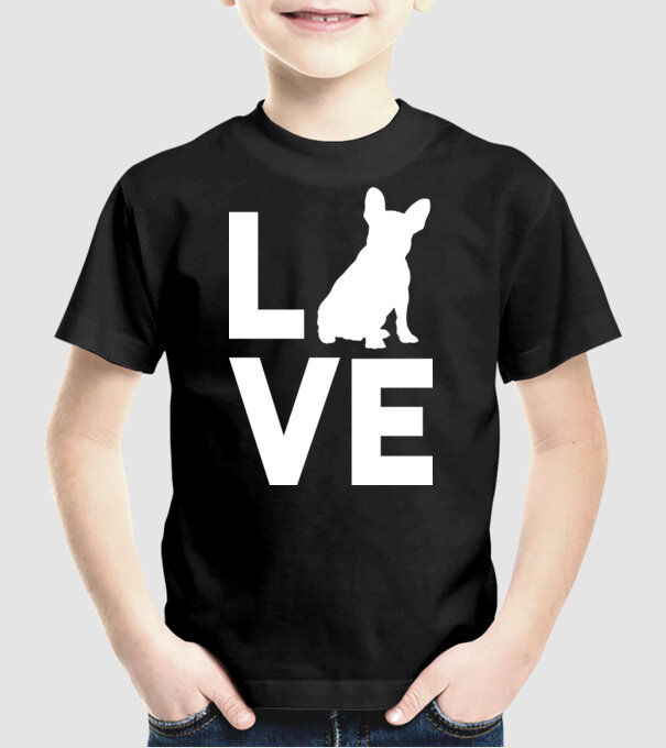 LOVE Bulldog francez model negru pe tricou