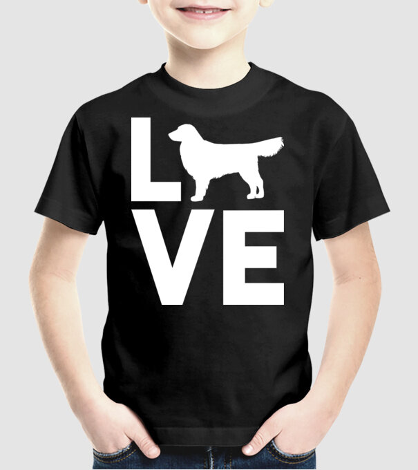 LOVE Golden Retriever model negru pe tricou
