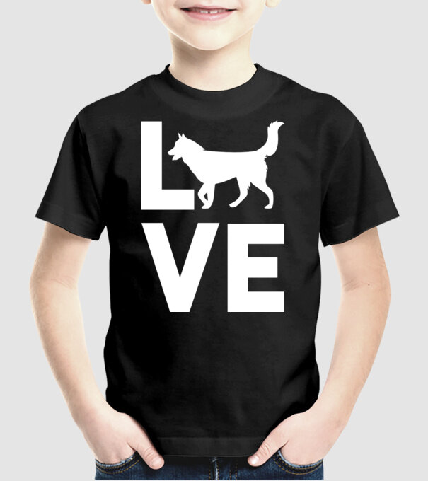 LOVE Husky model negru pe tricou