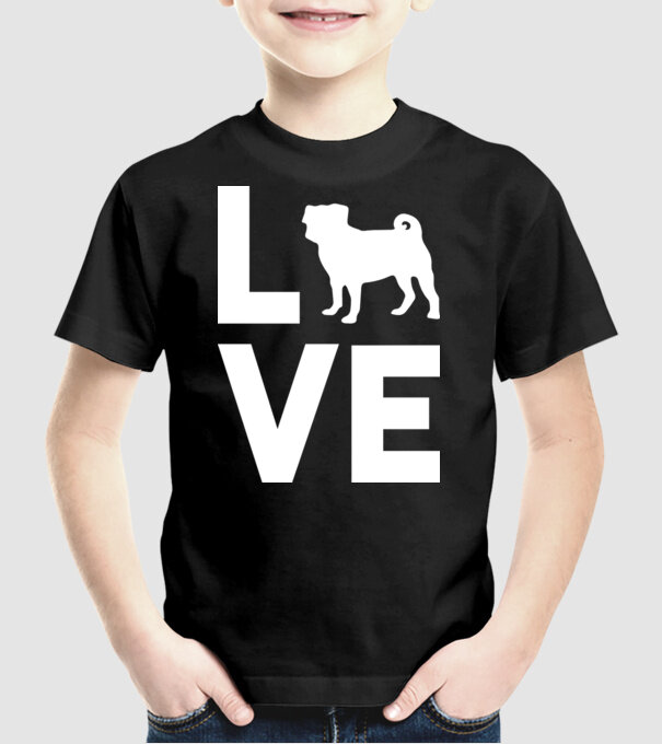 LOVE Mops model negru pe tricou