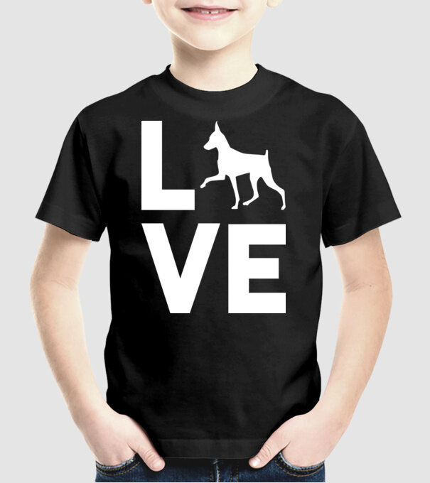 LOVE Pinscher model negru pe tricou