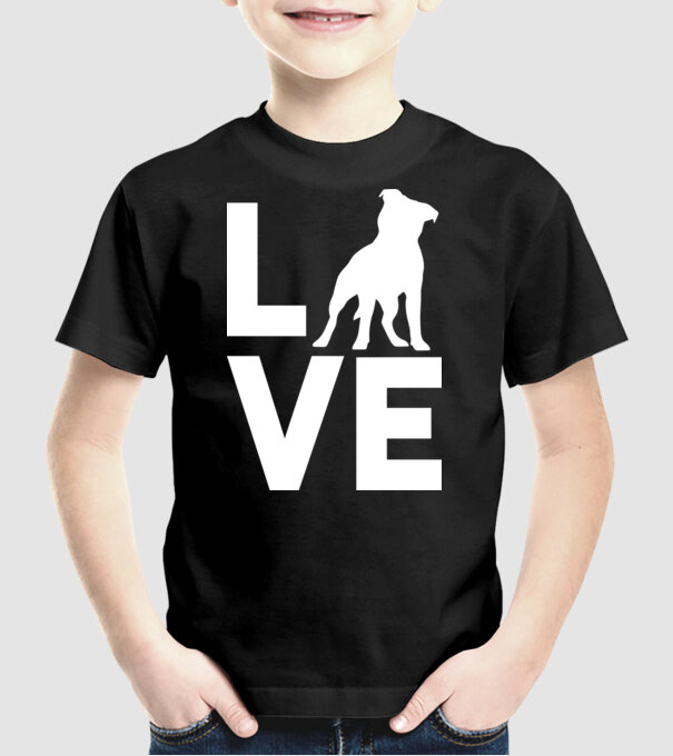 LOVE Staffordshire Terrier model negru pe tricou