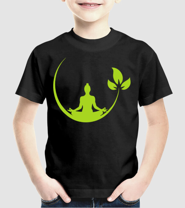 meditation leaf model negru pe tricou