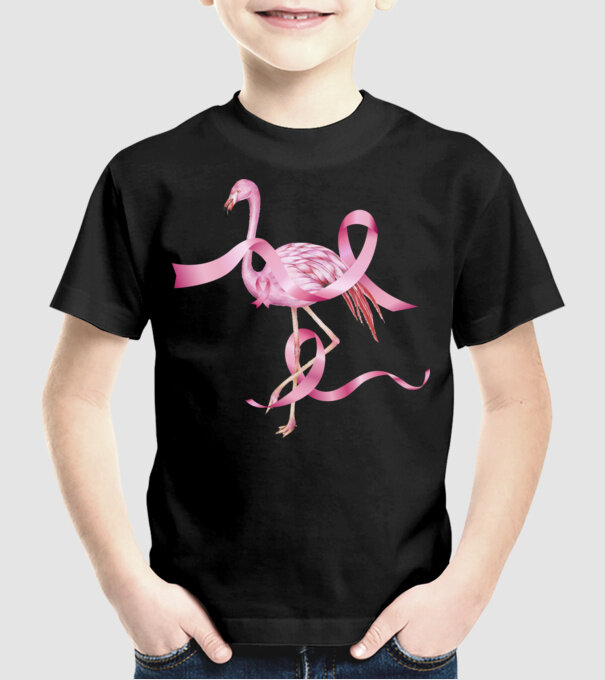 Împotriva Cancerului de sân flamingo model negru pe tricou