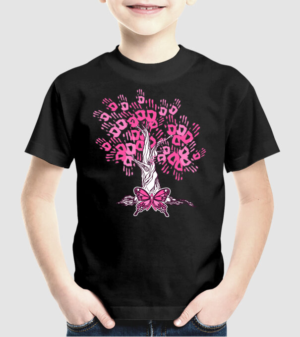 Copac cu fluture lupta împotriva cancerului de sân model negru pe tricou