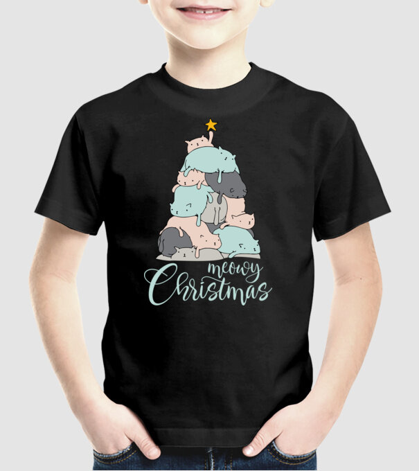 Meowy Christmas model negru pe tricou