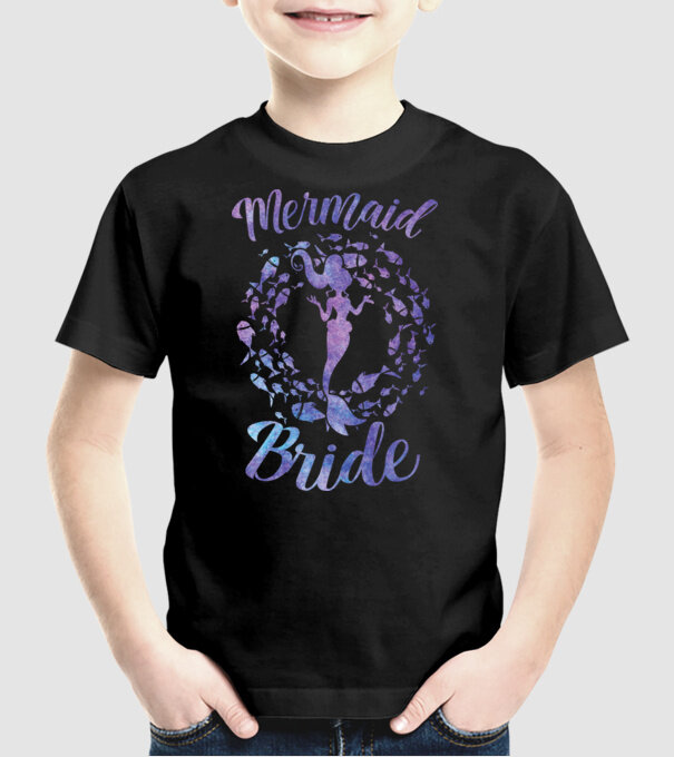 Mermaid bride aquarell model negru pe tricou