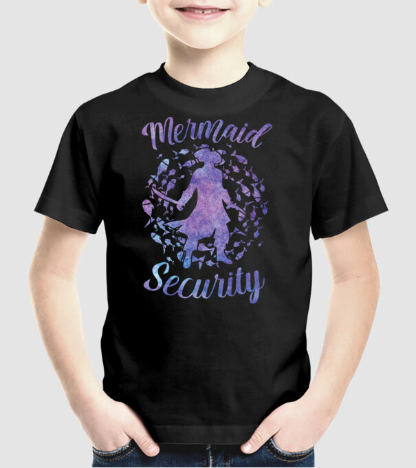 Mermaid Security boys aquarell model negru pe tricou