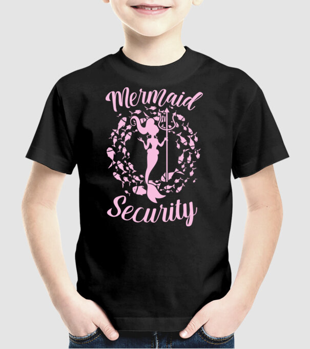 Mermaid Security girls model negru pe tricou