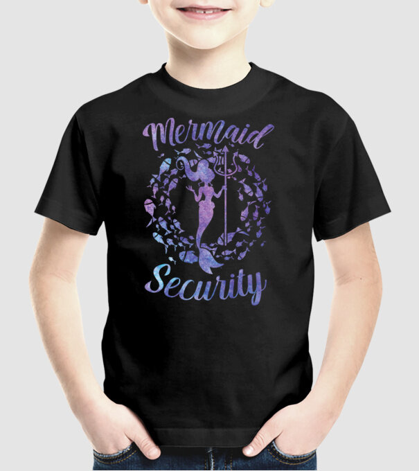 Mermaid Security girls aquarell model negru pe tricou