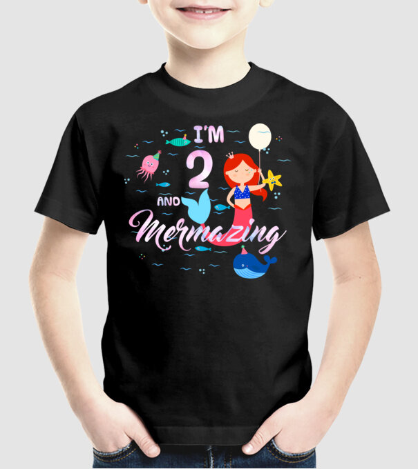 Mermazing Birthday 2 model negru pe tricou
