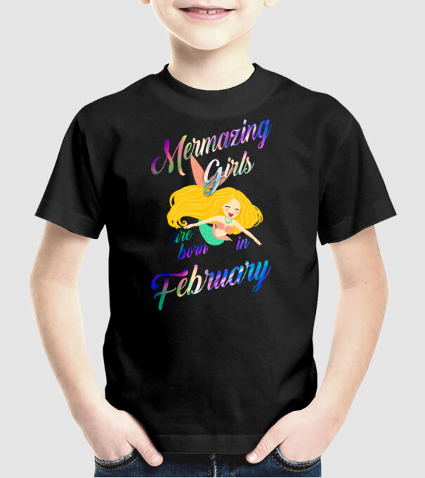 Mermazing girls are born february model negru pe tricou