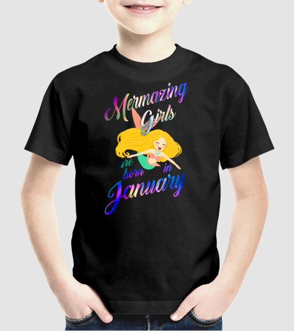 Mermazing girls are born january model negru pe tricou