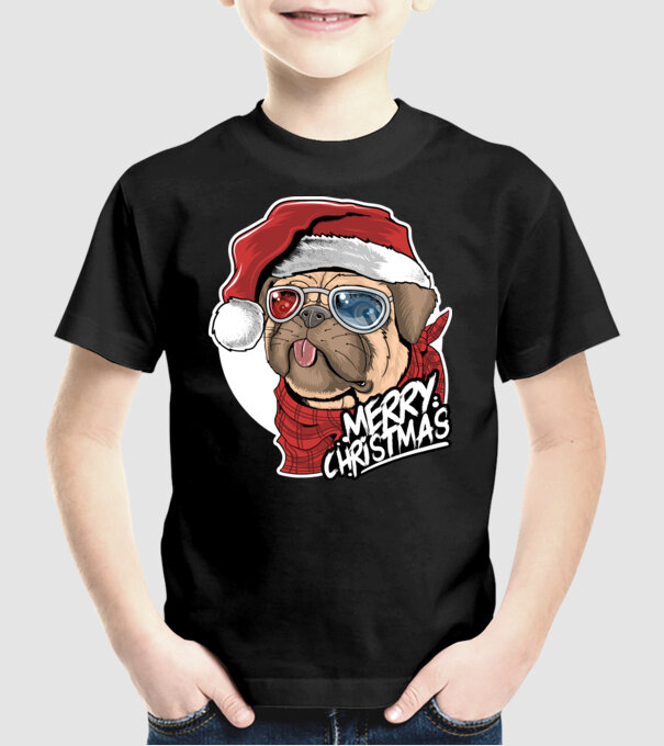 Merry Christmas Mopsz model negru pe tricou