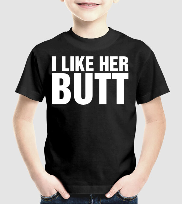 Motiv cuplu I like her butt model negru pe tricou