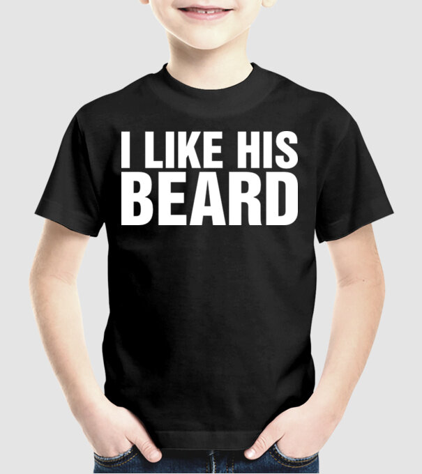 Motiv cuplu I like his beard model negru pe tricou