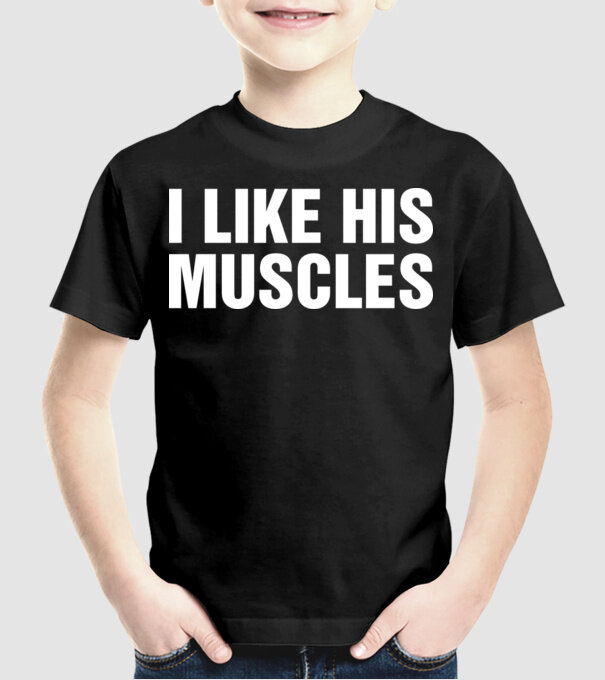 Motiv cuplu I like his muscles model negru pe tricou
