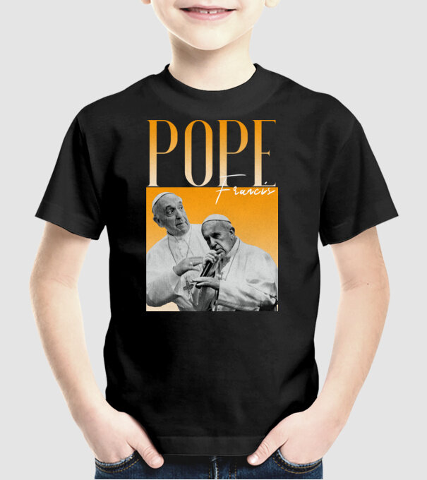 Pope Frances 90s poster model negru pe tricou