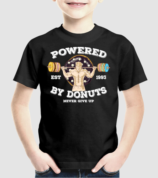 Powered by donuts model negru pe tricou