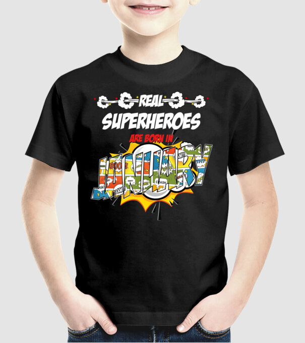 real superheroes are born in january model negru pe tricou