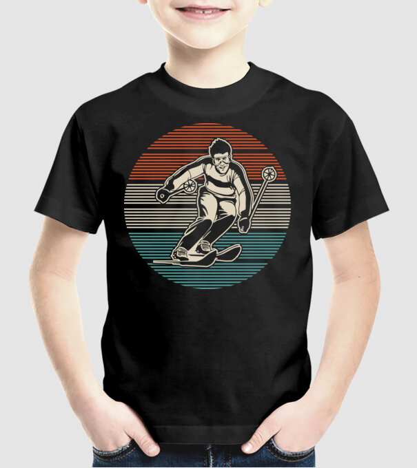 Retro circle ski model negru pe tricou