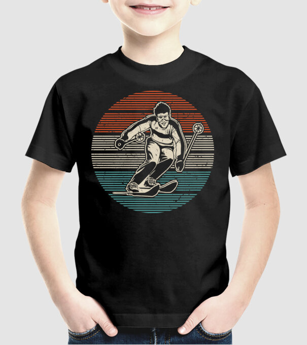 Retro circle ski textured model negru pe tricou