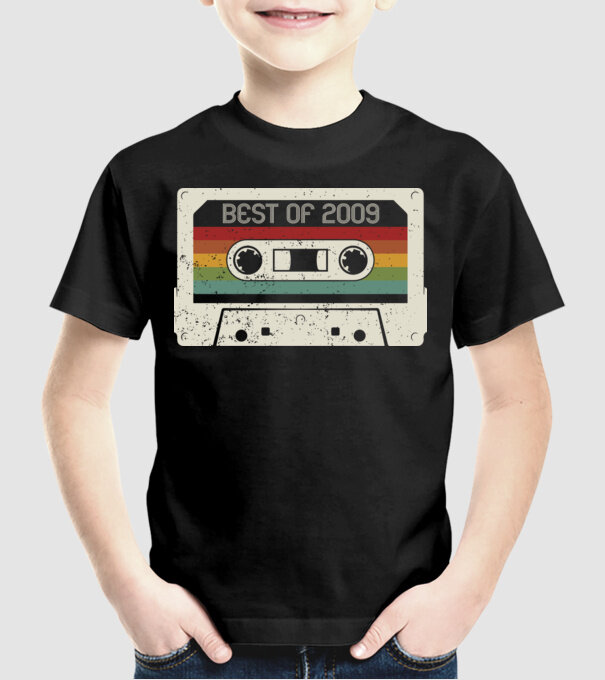 retro tape 2009 vintage model negru pe tricou