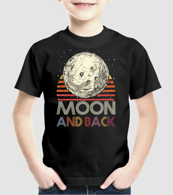 Retro vintage love you to the moon and back MOON model negru pe tricou