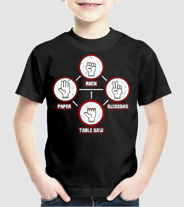Rock Paper Scissors TABLE SAW model negru pe tricou