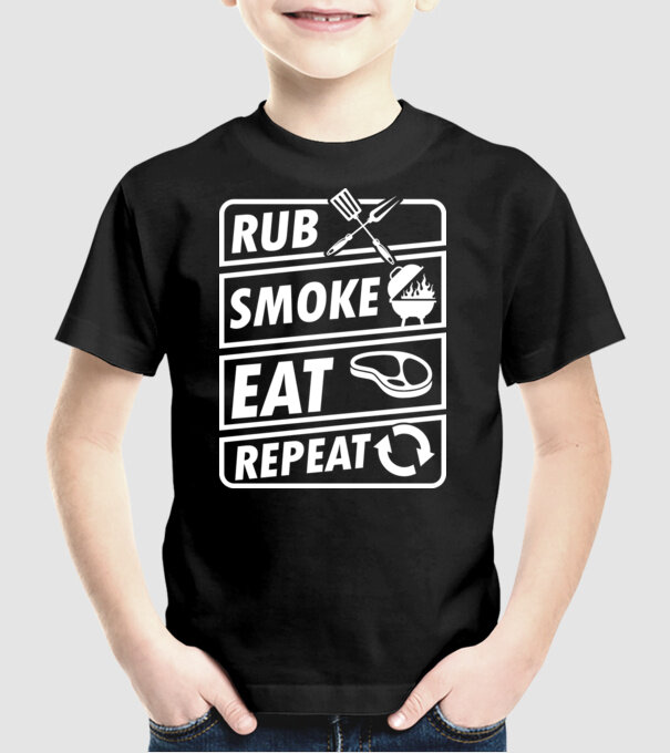 Rub Smoke Eat Repeat model negru pe tricou