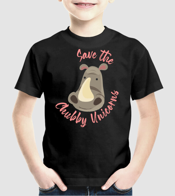 Save the chubby unicorns model negru pe tricou