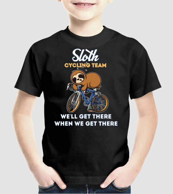 Sloth cycling team model negru pe tricou