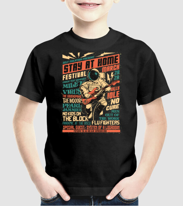 Stay at home festival model negru pe tricou