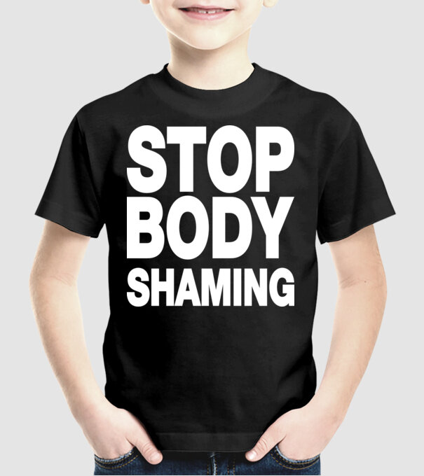 Stop body shaming helvetica model negru pe tricou