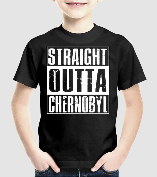 Straight outta Chernobyl model negru pe tricou