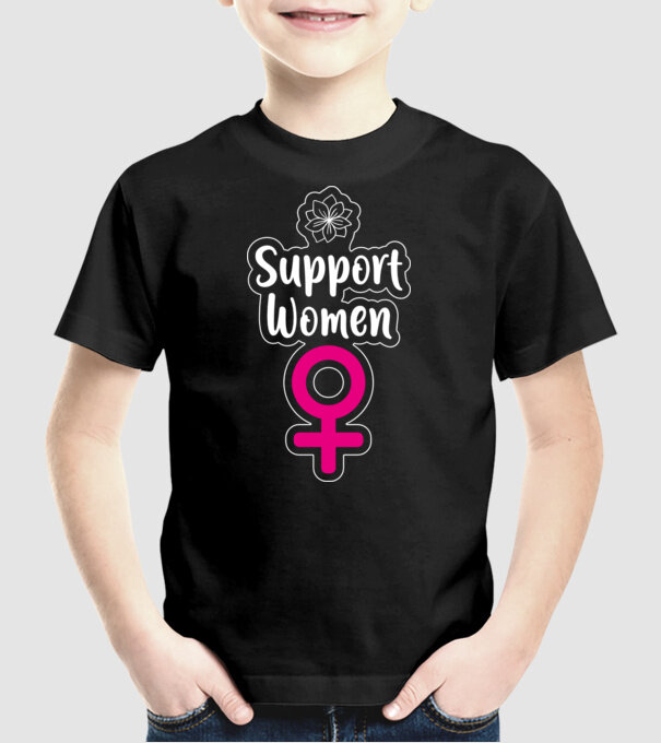 Support Women model negru pe tricou